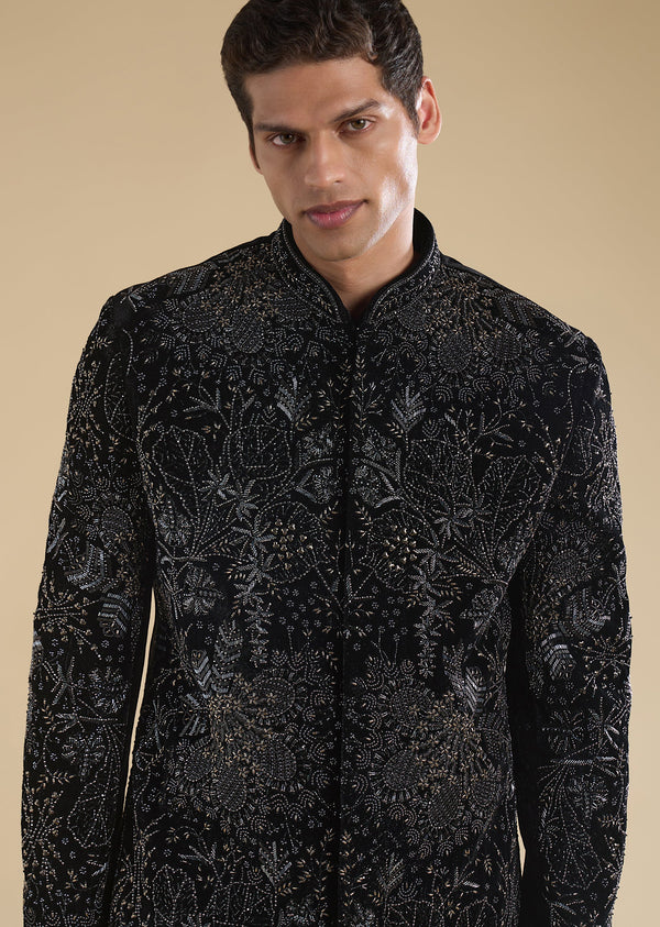 Black Velvet Embellished Indo Western Set