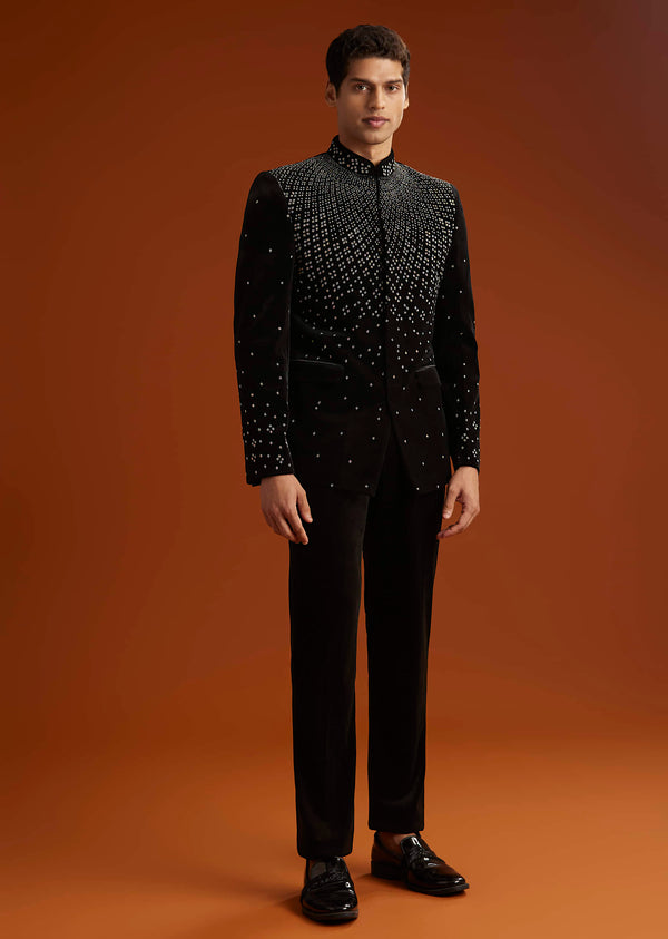 Black Velvet Jodhpuri Suit For Men With Beads Work