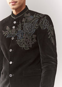 Black Velvet Jodhpuri With Cutdana And Bead Work