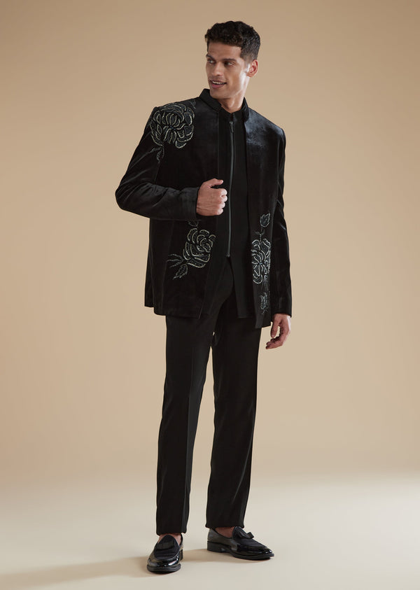 Black Velvet Mens Jodhpuris with Cut Dana Moti Detail Work