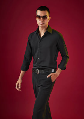 Black Minimal Occasion Shirt for Men