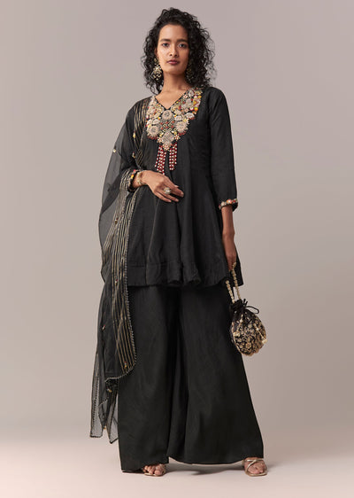 Black Zardosi & Thread Palazzo Set With Dupatta
