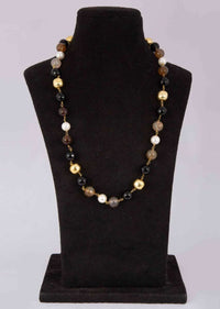 Black, Brown, And Gold Beaded Necklace Along With White Pearls Online - Kalki Fashion