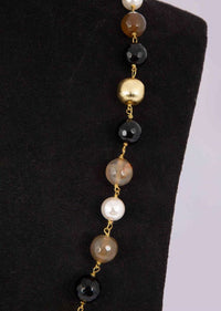 Black, Brown, And Gold Beaded Necklace Along With White Pearls Online - Kalki Fashion