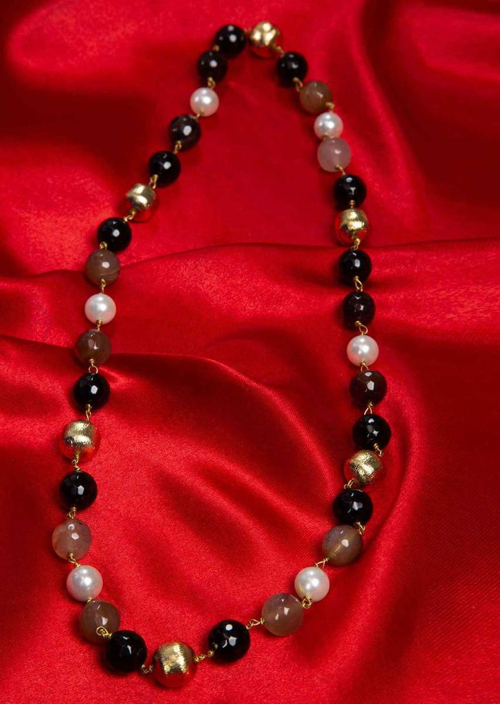 Black, Brown, And Gold Beaded Necklace Along With White Pearls Online - Kalki Fashion