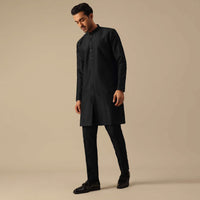 Black Aari Embroidered Kurta Set In Dupion Silk