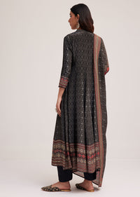 Black Ajrakh Printed Anarkali Set With Dupatta