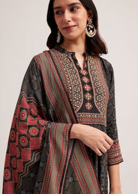 Black Ajrakh Printed Anarkali Set With Dupatta
