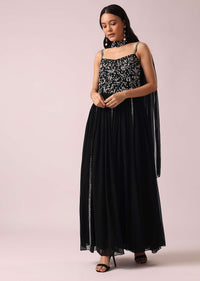 Black Anarkali Set With Mirror Embellishments