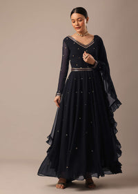 Black Anarkali Set With Embellished Belt And Dupatta