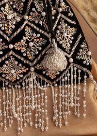 Black And Beige Potli Hand Embroidered In Raw Silk