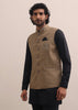 Black And Brown Embroidered Silk Kurta Jacket Set For Men