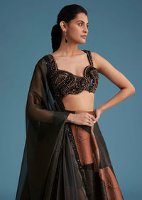 Black And Copper Lurex Glitter Lehenga Set With Fancy Choli