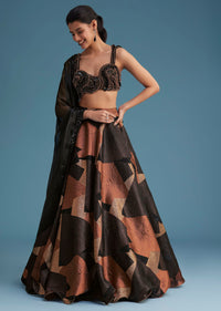 Black And Copper Lurex Glitter Lehenga Set With Fancy Choli