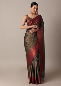 Black And Gold Banarasi Tunchui Silk Saree With Unstitched Blouse Piece