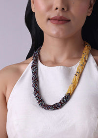 Black And Gold Twisted Glass Beads Necklace