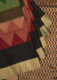 Black and green saree in silk only on Kalki