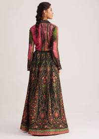 Black And Pink Silk Shirt And Skirt Set