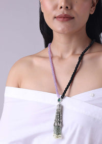 Black And Purple Tassel Tie Necklace