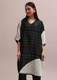 Black And White Checks Colour Block Woven Crepe Co-ord Set With Beads On Neckline