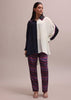 Black And White Color Block Kurta With Embroidered Collar And Striped Crepe Pants Set
