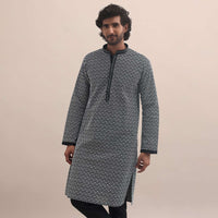 Black And White Lucknowi Cotton Kurta Set