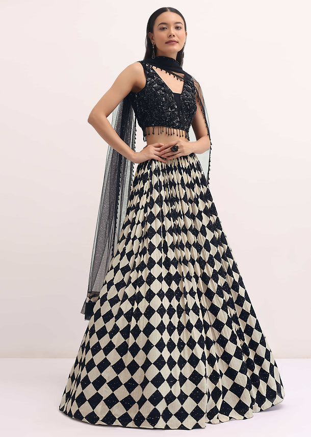 Black And White Printed Lehenga Choli Set