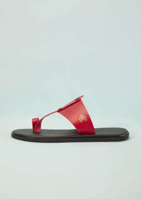 Black And Red Strappy Slides For Men In Leather With Buttons