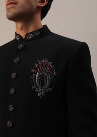 Black Asymmetric Indowestern With French Knots