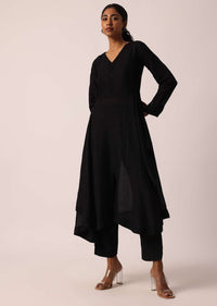 Black Asymmetric Kurta Set With Sequin Work