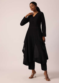 Black Asymmetric Kurta Set With Sequin Work