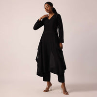 Black Asymmetric Kurta Set With Sequin Work