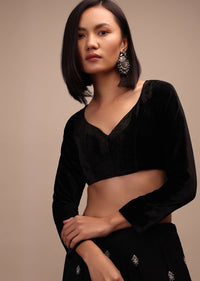 Black Backless Blouse In Velvet With Criss-Cross Tie-Up