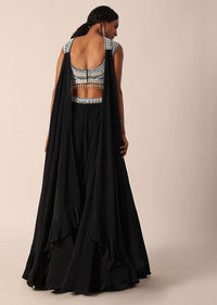 Black Bead Embellished Blouse And Palazzo Set