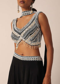 Black Bead Embellished Blouse And Palazzo Set