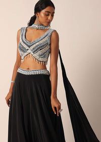 Black Bead Embellished Blouse And Palazzo Set