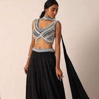 Black Bead Embellished Blouse And Palazzo Set