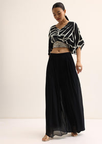 Black Beaded Crop Top And Palazzo Set