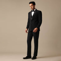 Black Blazer And Pant Set With Embroidered Detail Tuxedo Set