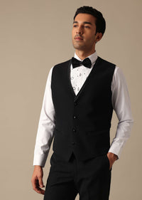 Black Blazer And Pant Set With Embroidered Detail Tuxedo Set