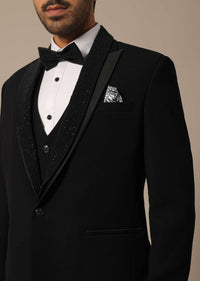 Black Blazer Set With Embroidered Detail