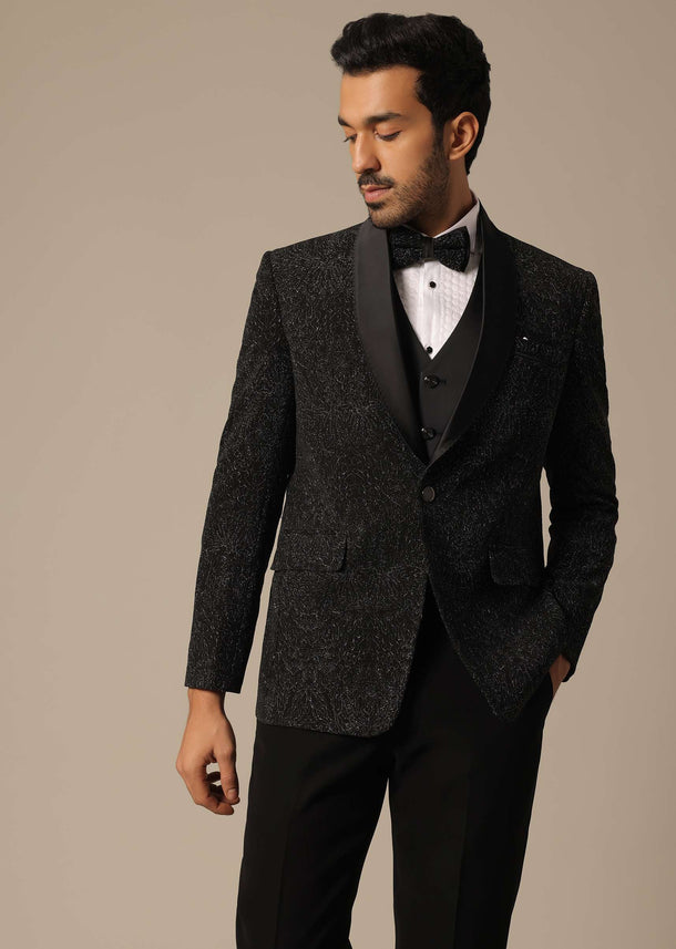 Black Blazer Set With Cutwork Detail