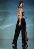 Black Butterfly Mesh Blouse And Palazzo Set In Satin
