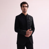 Black Chain Embellished Jacket With Shirt And Pants