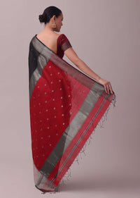 Black Chanderi Silk Handloom Saree With Zari Work