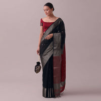 Black Chanderi Silk Handloom Saree With Zari Work