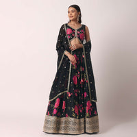 Black Chiffon Lehenga Set With Gota Patti Work