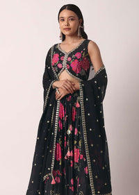 Black Chiffon Lehenga Set With Gota Patti Work