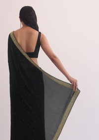 Black Satin Saree With Stone Studded Border