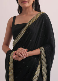 Black Satin Saree With Stone Studded Border